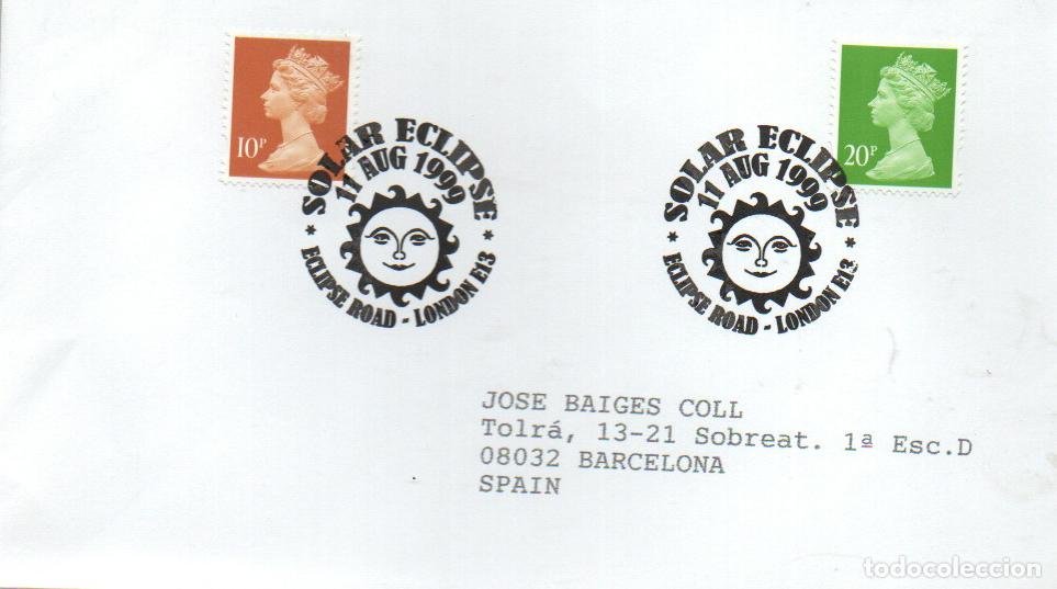 Sellos: GRAN BRETA&Ntilde;A, ECLIPSE TOTAL DEL SOL, MATASELLO DE LONDRES DEL 11.8-1999