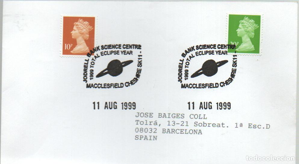 Sellos: GRAN BRETA&Ntilde;A, ECLIPSE TOTAL DEL SOL, MATASELLO DE MACLESFIELD DEL 11-8-1999 - Foto 1