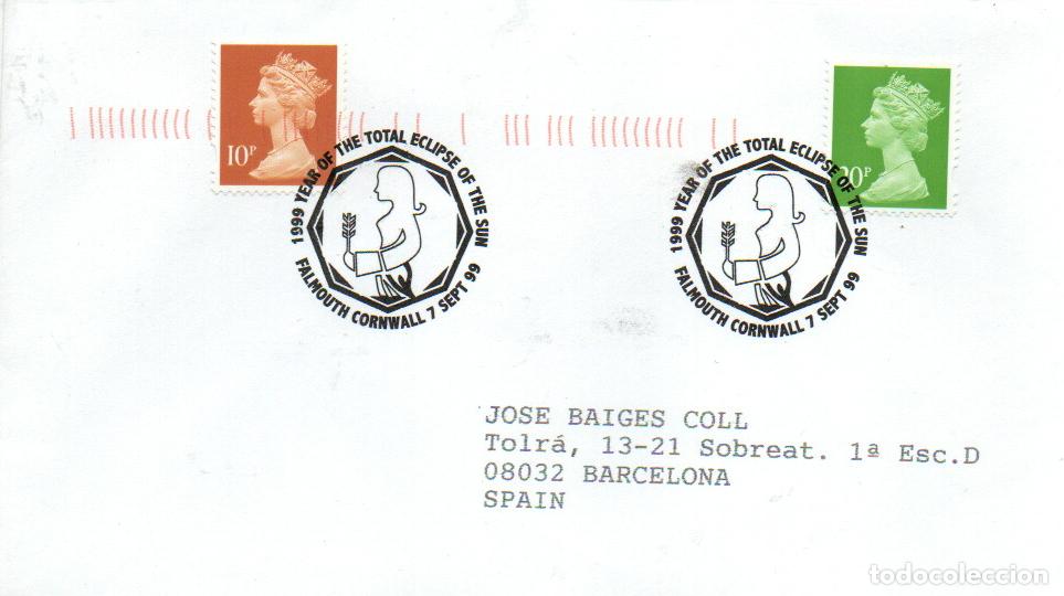 Sellos: GRAN BRETA&Ntilde;A, ECLIPSE TOTAL DEL SOL, MATASELLO DE FALMOUTH CORNWALL DEL 7-9-1999