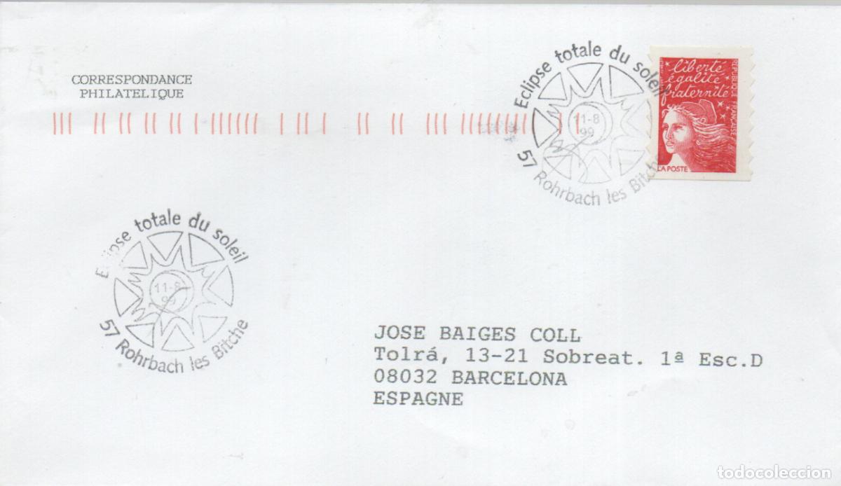 Sellos: FRANCIA, ECLIPSE TOTAL DEL SOL, MATASELLO DE ROHRBACH DEL 11-8-1999 - Foto 1