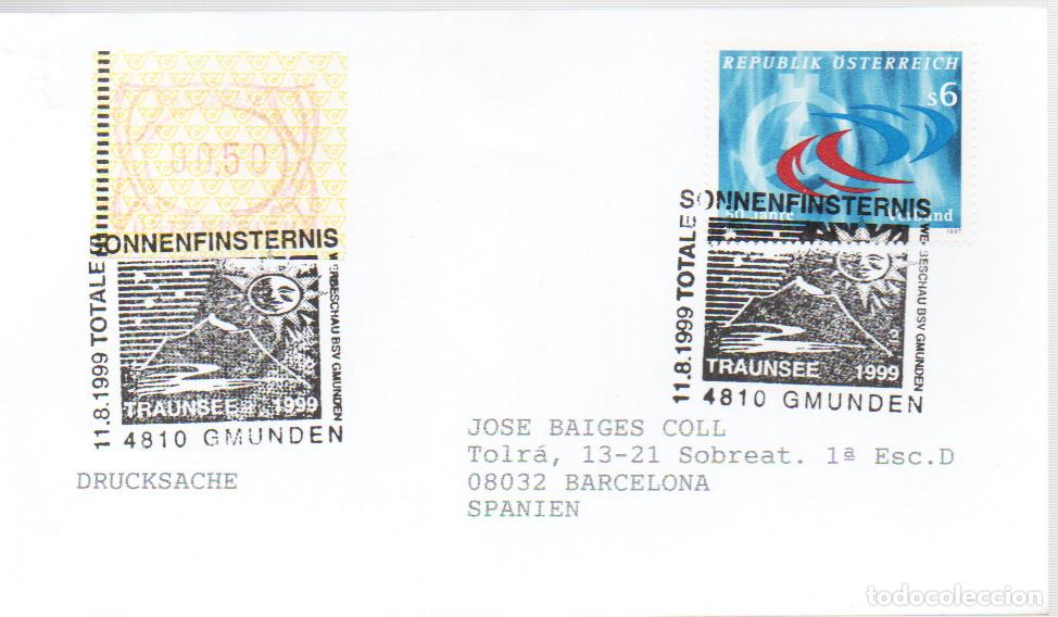 Sellos: AUSTRIA, ECLIPSE TOTAL DEL SOL, MATASELLO DE GMUNDEN DEL 11-8-1999