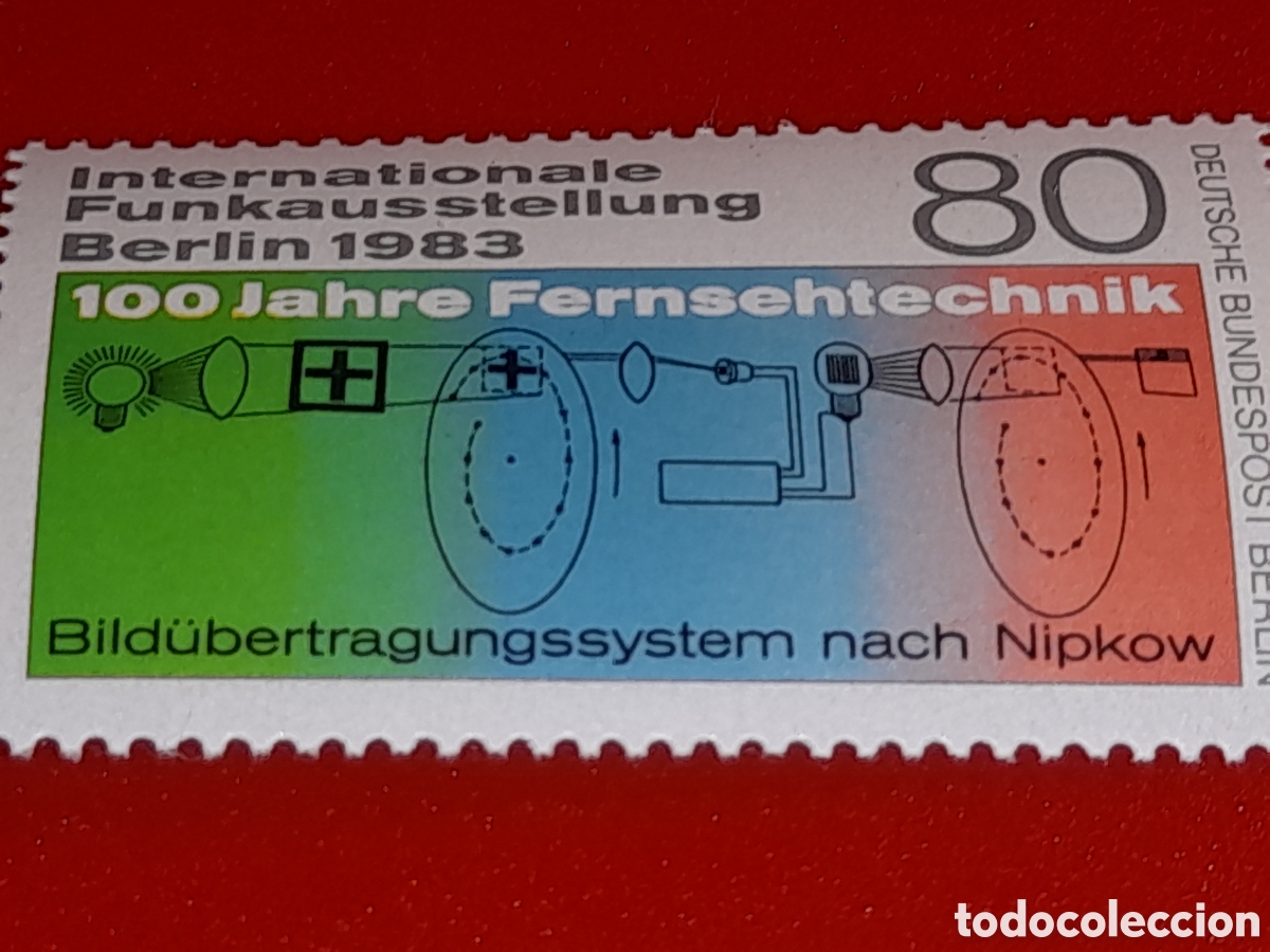 Sellos: Sello Alemania, Berlin nuevo 1983. Exp inter radio. Sistema electronico. Espacio. Transmisi&oacute;n.