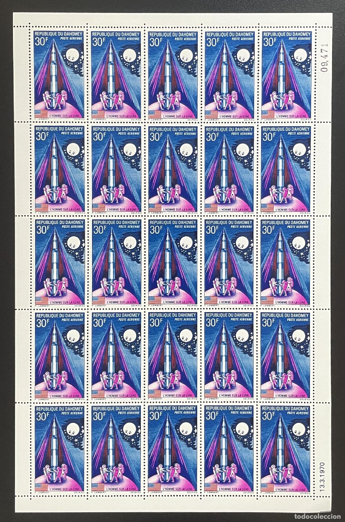 Stamps: Dahomey 1970 YT PA 121 tabl&oacute;n Apolo Moon astronautas cohete espacio