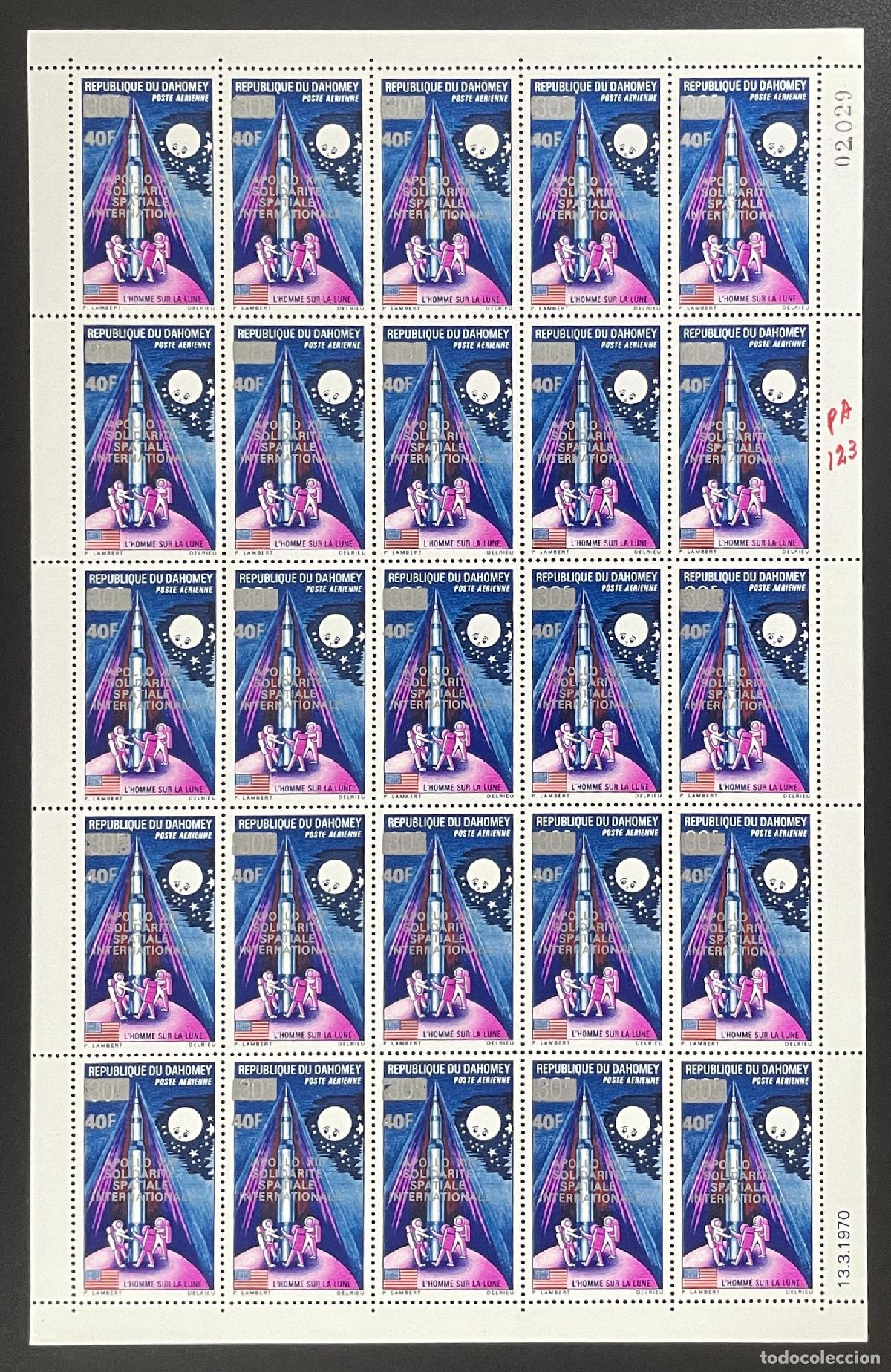 Stamps: Dahomey 1970 YT PA 123 tabl&oacute;n sobrecargado Apolo XIII Moon Space Solidarity