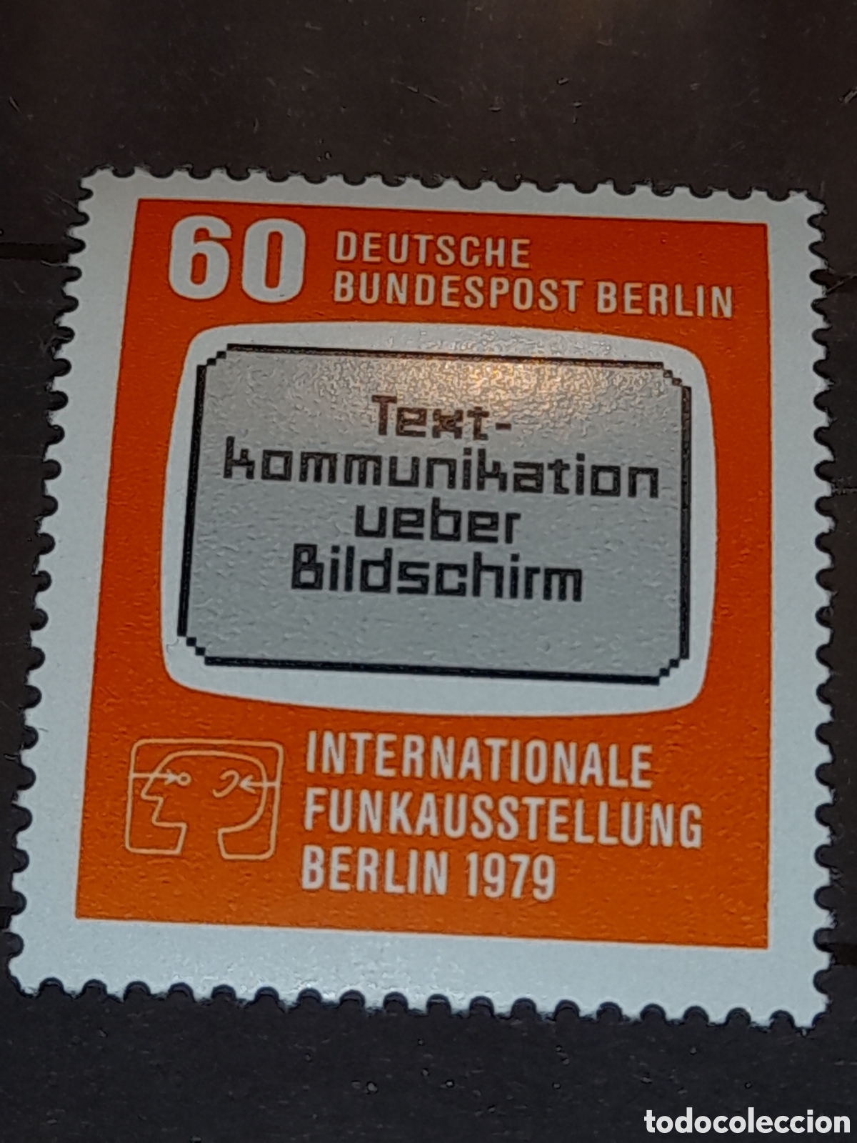 Sellos: Sello Alemania, Berlin nuevo 1979. Feria electr&oacute;nica inter. Texto. Letras. Rele6. Espacio.