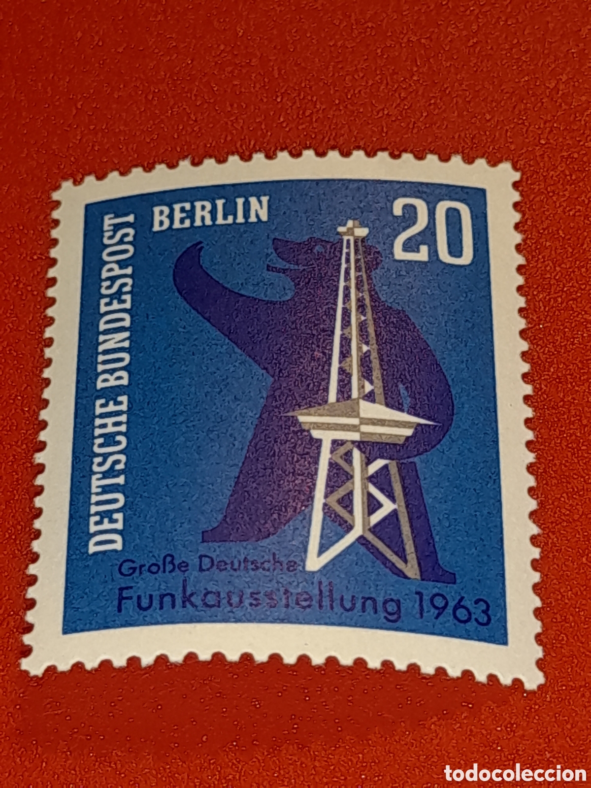 Sellos: Sello Alemania, Berl&iacute;n nuevo 1963. Torre de la radio. Comunicaciones. Espacio. Antena. Oso. Fauna.