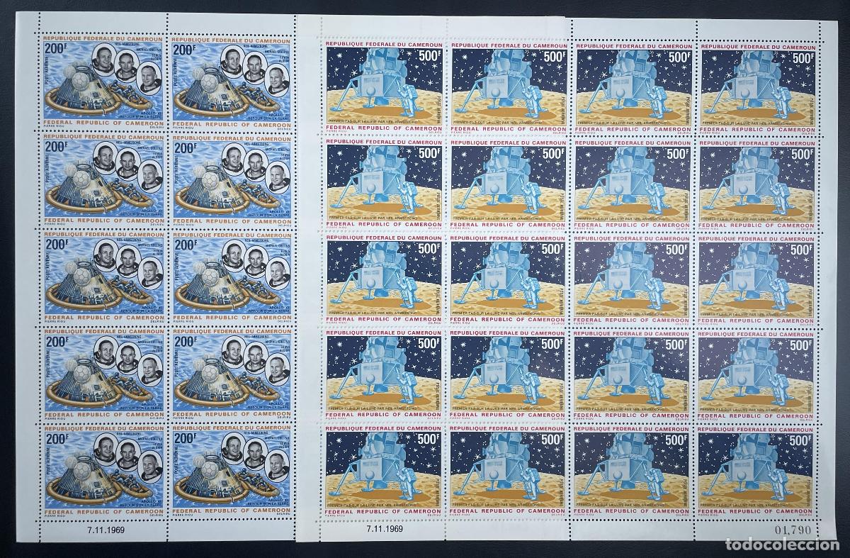 Sellos: Camer&uacute;n 1969 YT PA 146-147 tabl&oacute;n astronautas del espacio Apolo XI Neil Armstrong