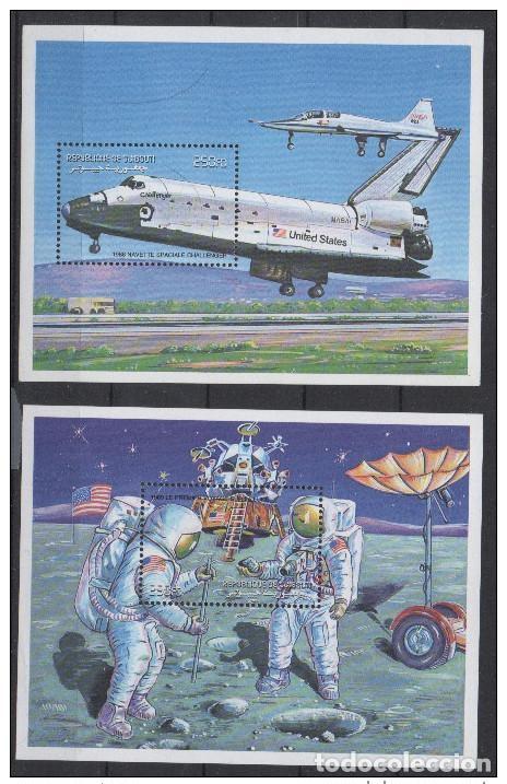 Selos: Bloque de recuerdos Challenger Space Moon Man Mi Shuttle Yibuti 2000. No. 159 160