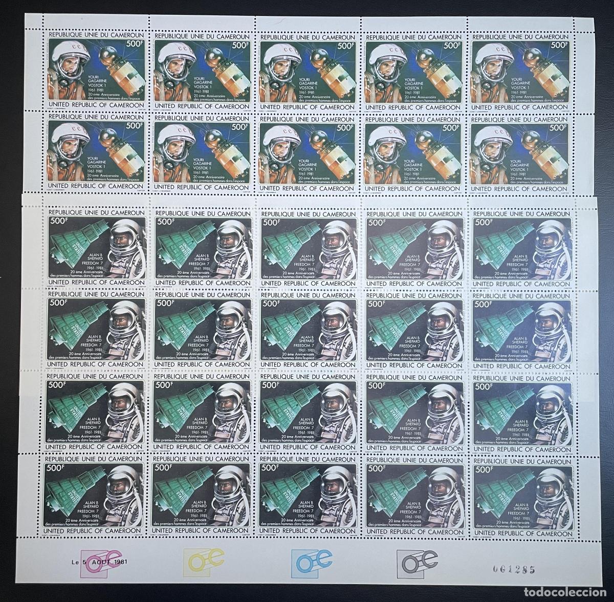 Sellos: Camer&uacute;n 1981 YT PA305-306 tabl&oacute;n del cosmonauta espacial Gagarin Glenn Freedom