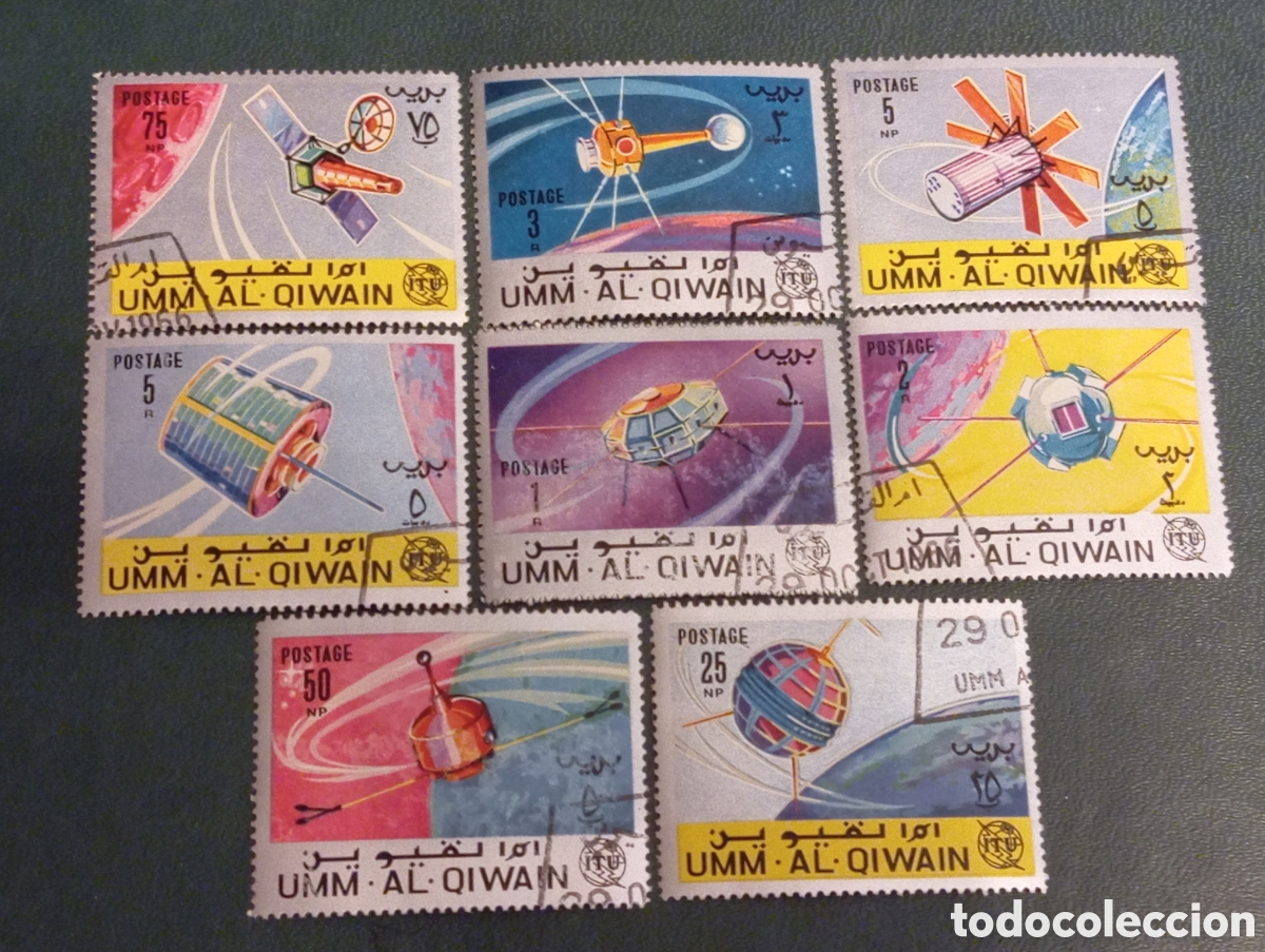 Sellos: Serie de sellos sat&eacute;lites/ITU, Umm al-Qiwain, Emiratos &Aacute;rabes, c. 1966