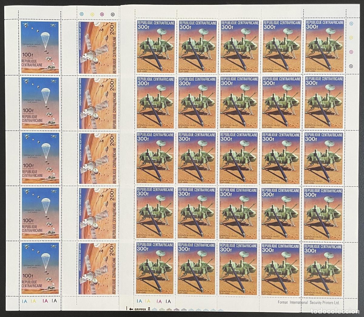 Sellos: Centroafricano 1976 YT PA 153-155 tabl&oacute;n Viking Mars exploraci&oacute;n espacial