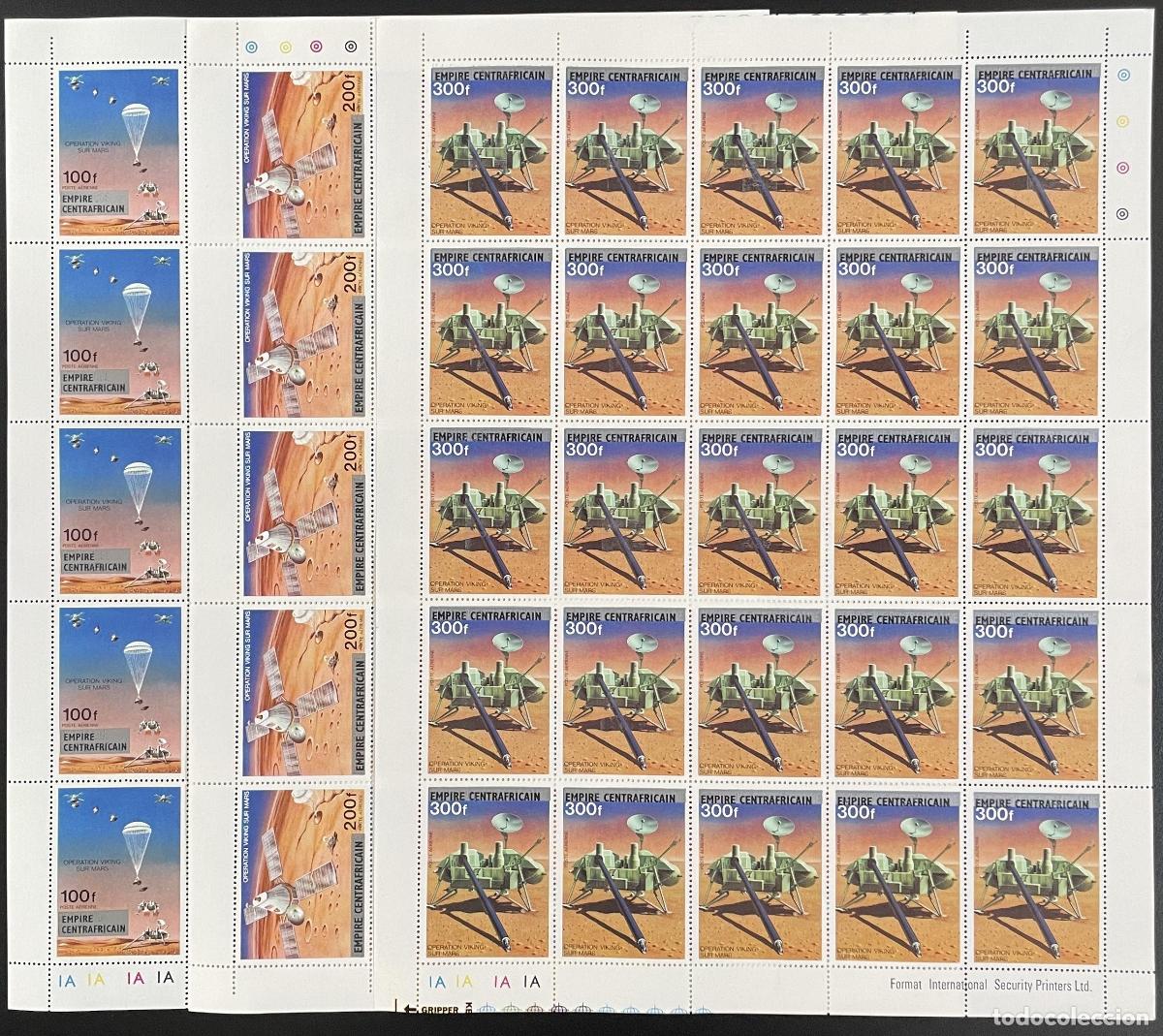Sellos: Paraca&iacute;das Space Viking Mars Tabl&oacute;n Centroafricano 1977 YT PA 178-180 sobrecargado