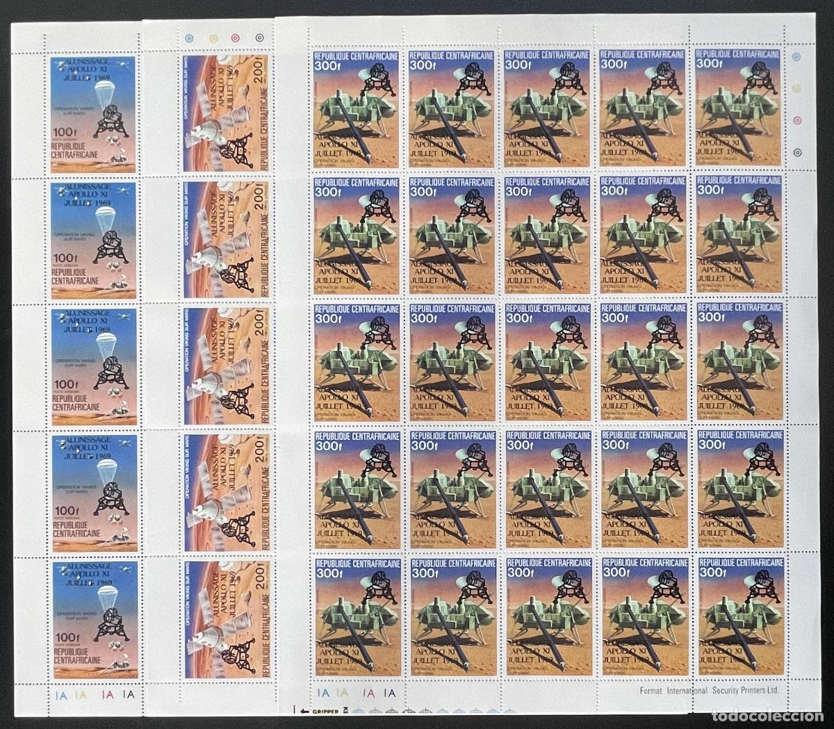 Sellos: Tabl&oacute;n centroafricano 1979 YT PA 212-214 sobrecargado del espacio de alunizaje Apolo XI