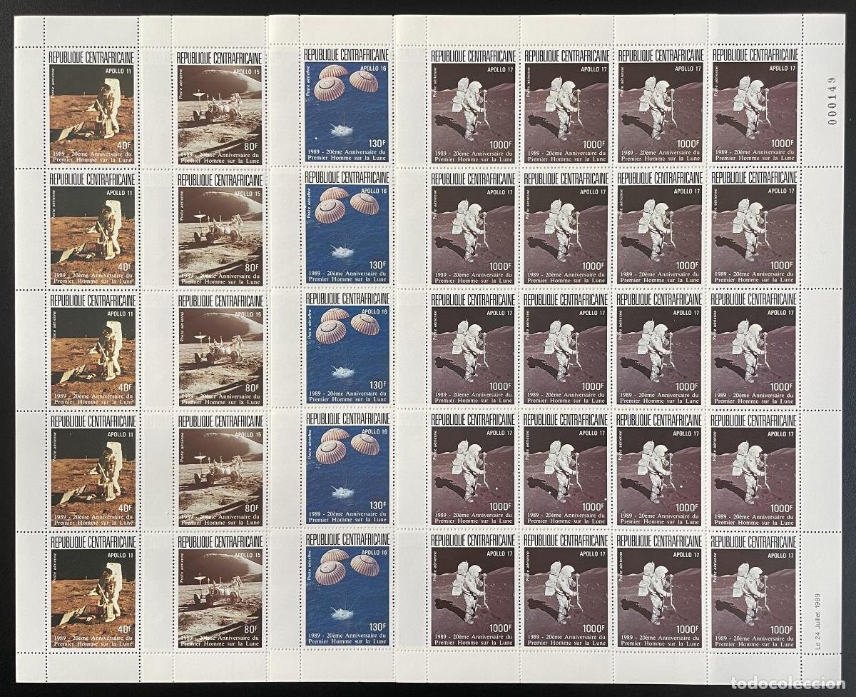 Sellos: Centroafricano 1989 YT PA 383-386 tabl&oacute;n Apolo luna astronauta espacial