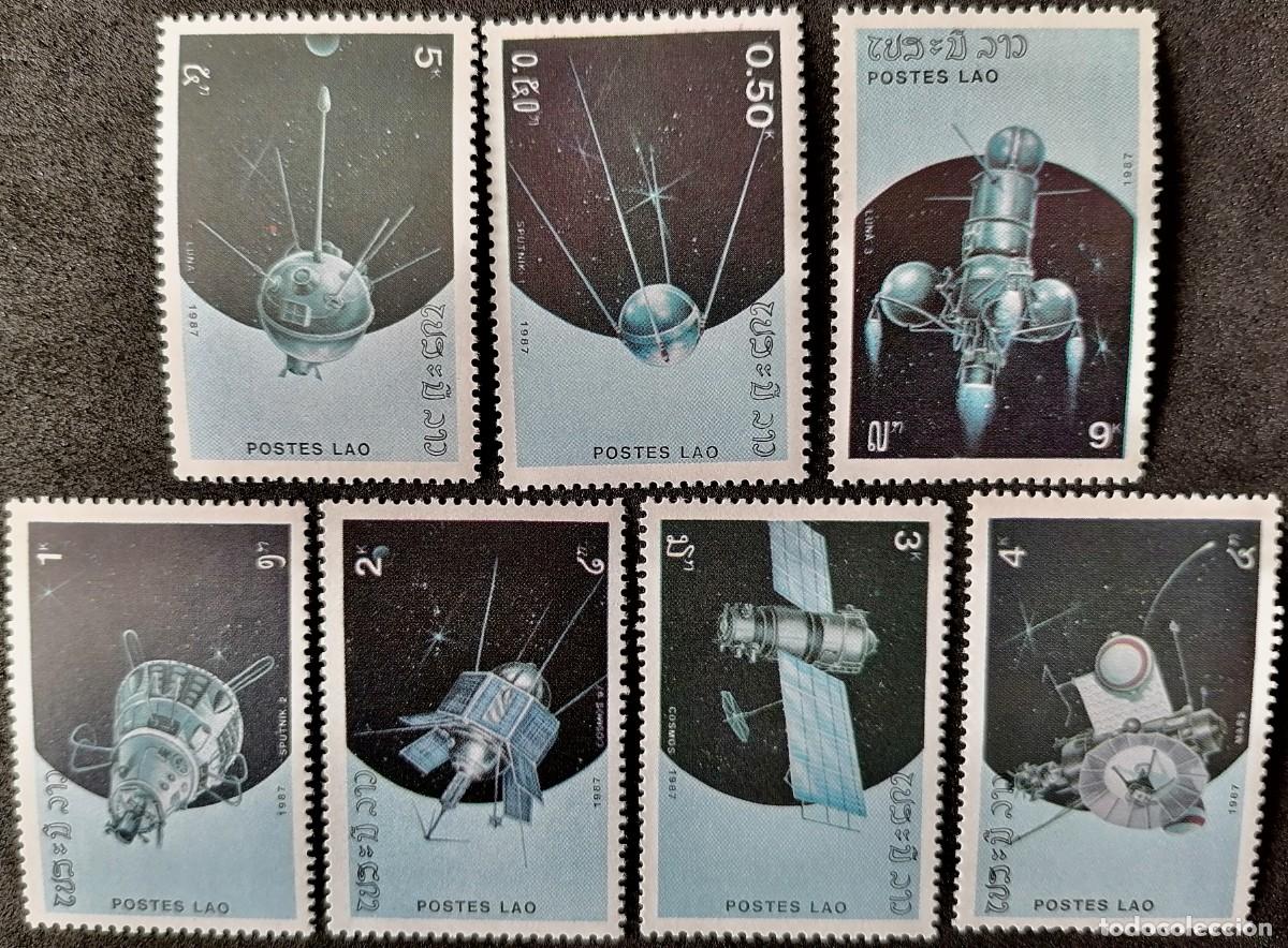 Sellos: LAOS 1987 - LANZAMIENTO PRIMER SAT&Eacute;LITE ARTIFICIAL .