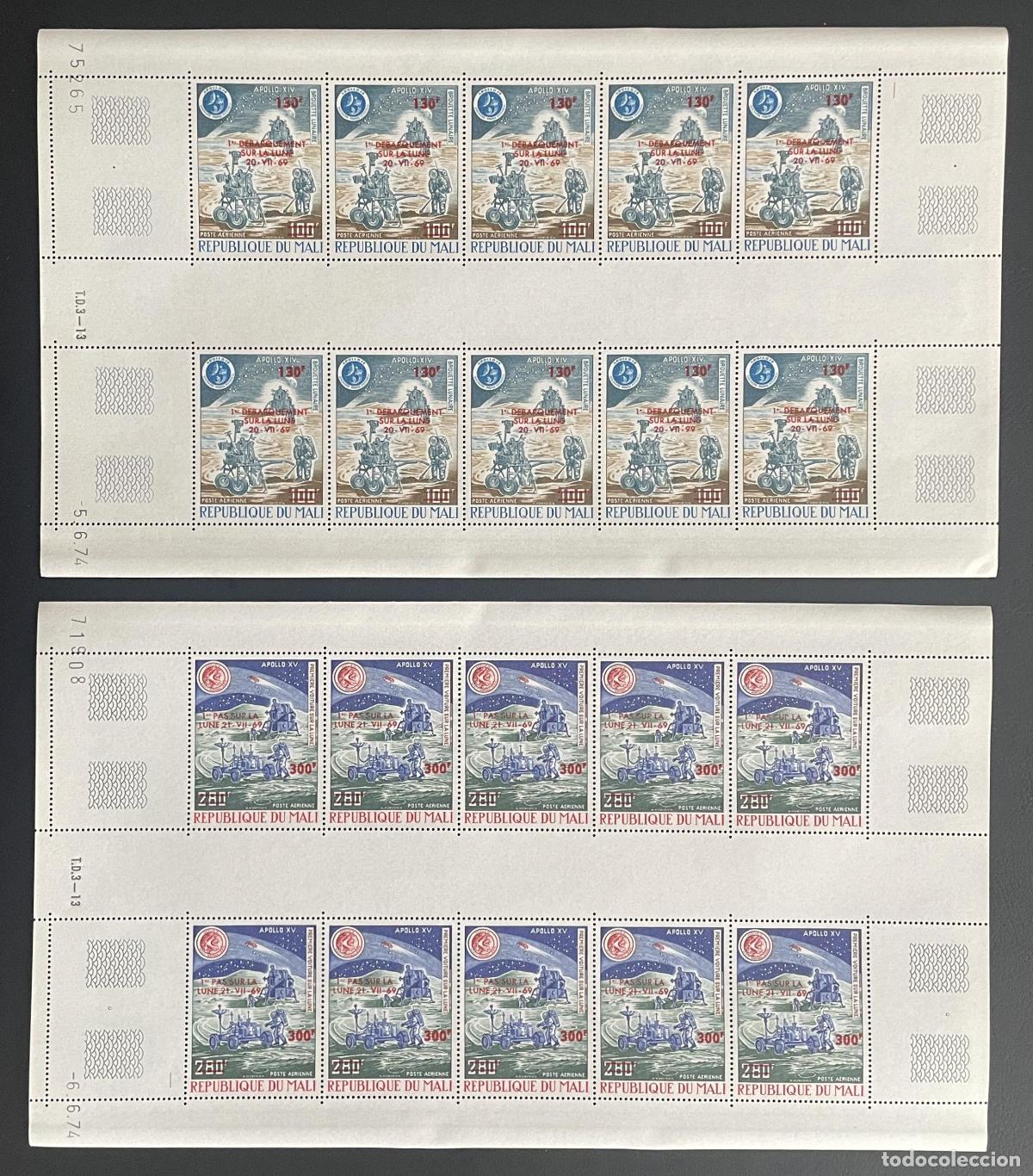Sellos: Mali 1974 YT PA 220-221 bloque Apollo XIV XV sobrecargado espacio Luna