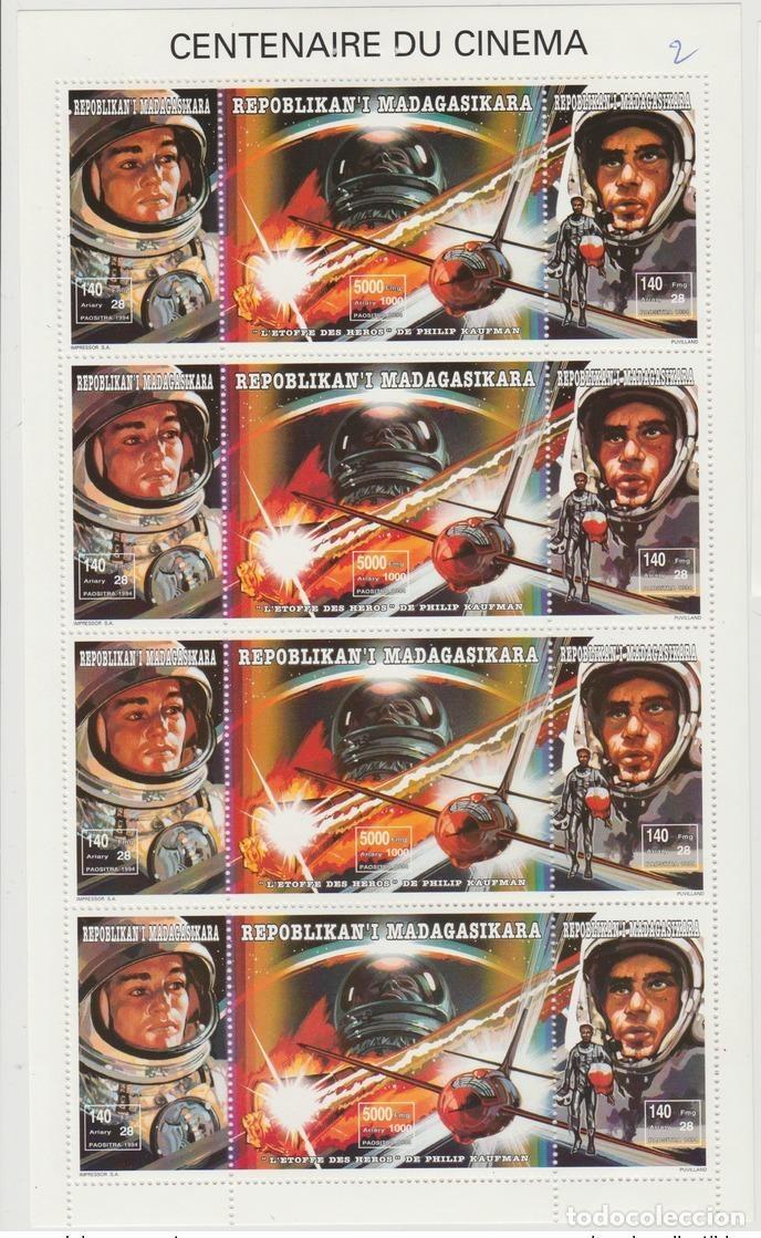 Sellos: Madagascar 1994 Mi. 1749A - 1751A Centenario del cine espacial El tejido de los h&eacute;roes