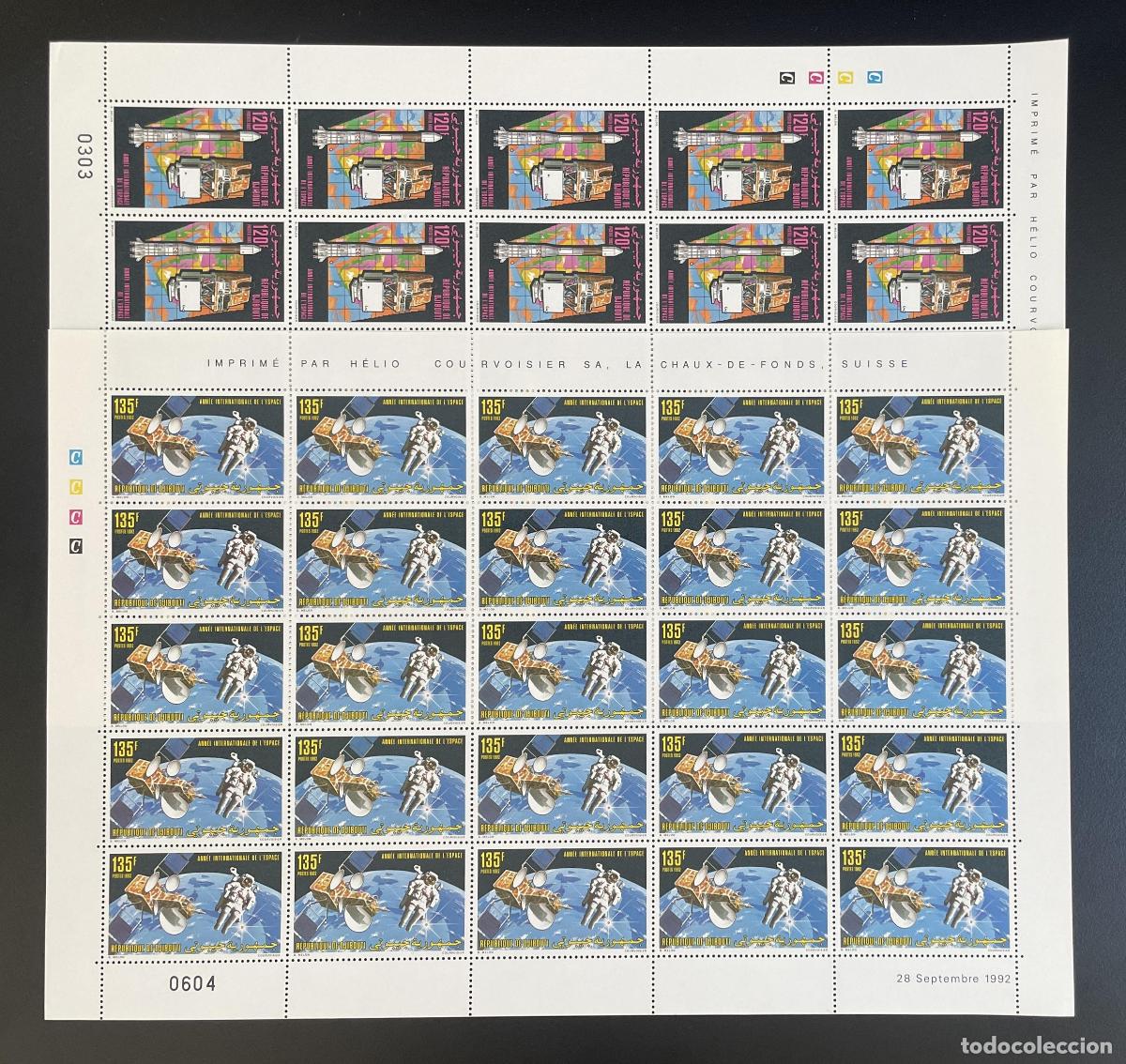 Timbres: Yibuti 1992 YT 696 697 bloque espacio astronauta sat&eacute;lite transbordador