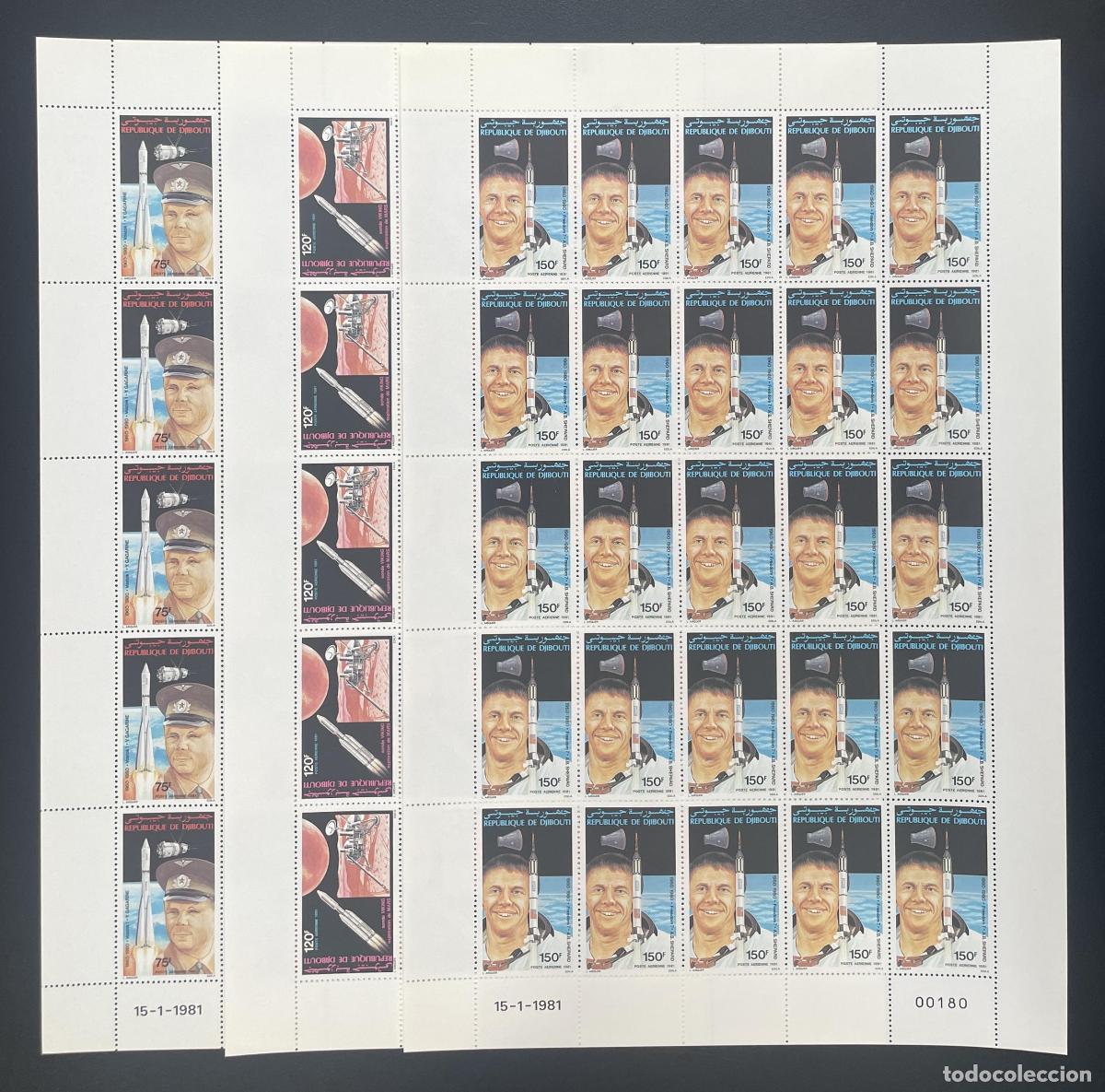 Timbres: Yibuti 1981 YT PA 150-152 bloque espacio Gagarin Shepard cohete
