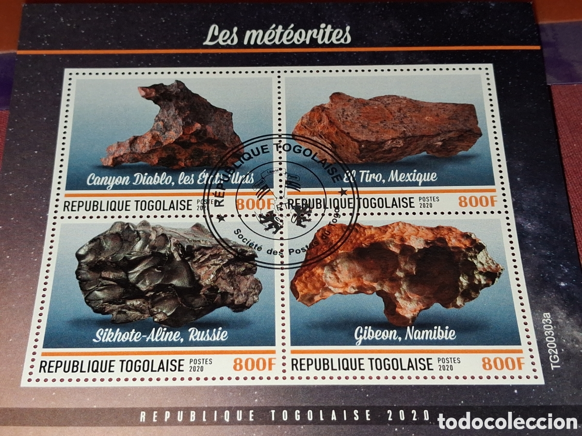 Sellos: HB Togo mtdo 2020. Meteoritos. Asteroides. Rocas. Espacio. Minerales. Astros.
