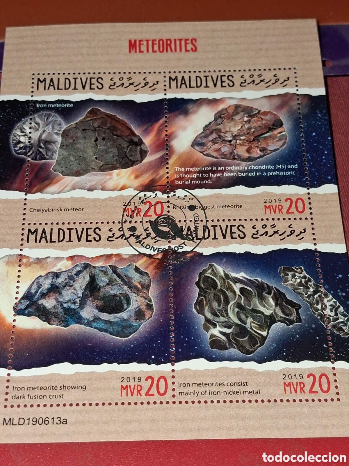Sellos: HB Maldivas mtdo 2019. Meteoritos. Asteroides. Rocas. Espacio. Minerales. Astros.