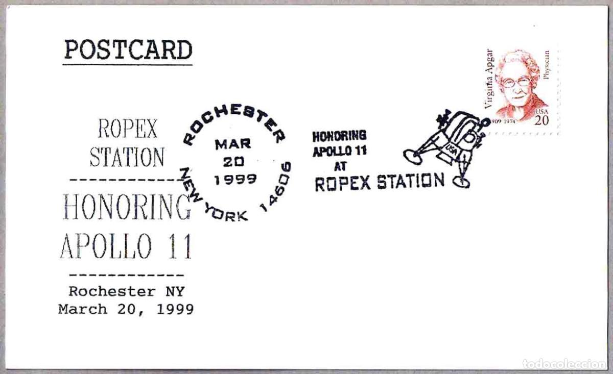 Sellos: Matasellos ASTROFILATELIA - RECORDANDO AL APOLO 11. Rochester NY, Estados Unidos, 1999