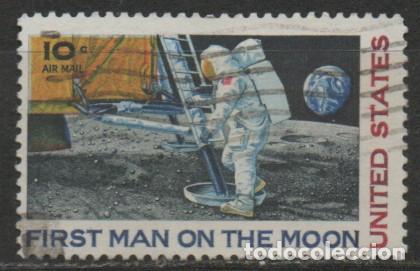 Sellos: Estados Unidos a&eacute;reo 73, El primer hombre en la Luna, usado