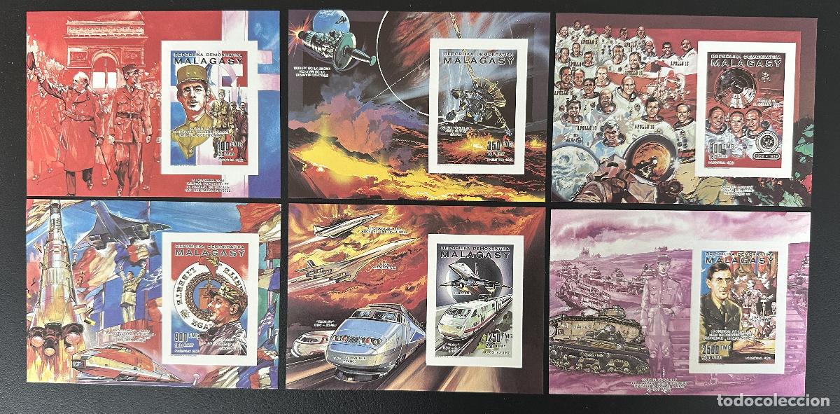 Sellos: Madagascar 1990 Mi. Bl. 148-153 ND De Gaulle Apollo Tren Concorde TGV