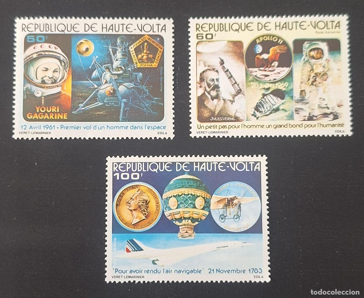 Sellos: Alto Volta 1978 Mi. 723-725 ND Espacio Gagarin Apollo Montgolfier