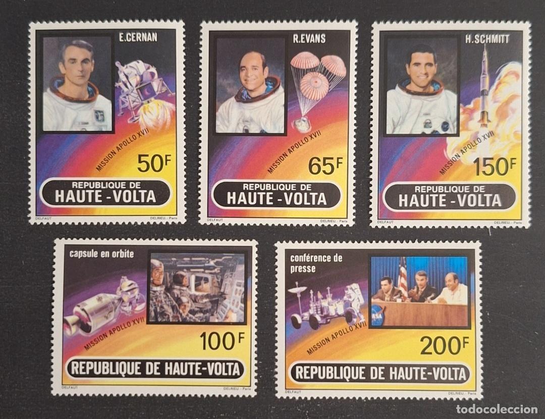 Sellos: Alto Volta 1973 Mi. 420-424 Misi&oacute;n Apolo XVII espacio astronautas