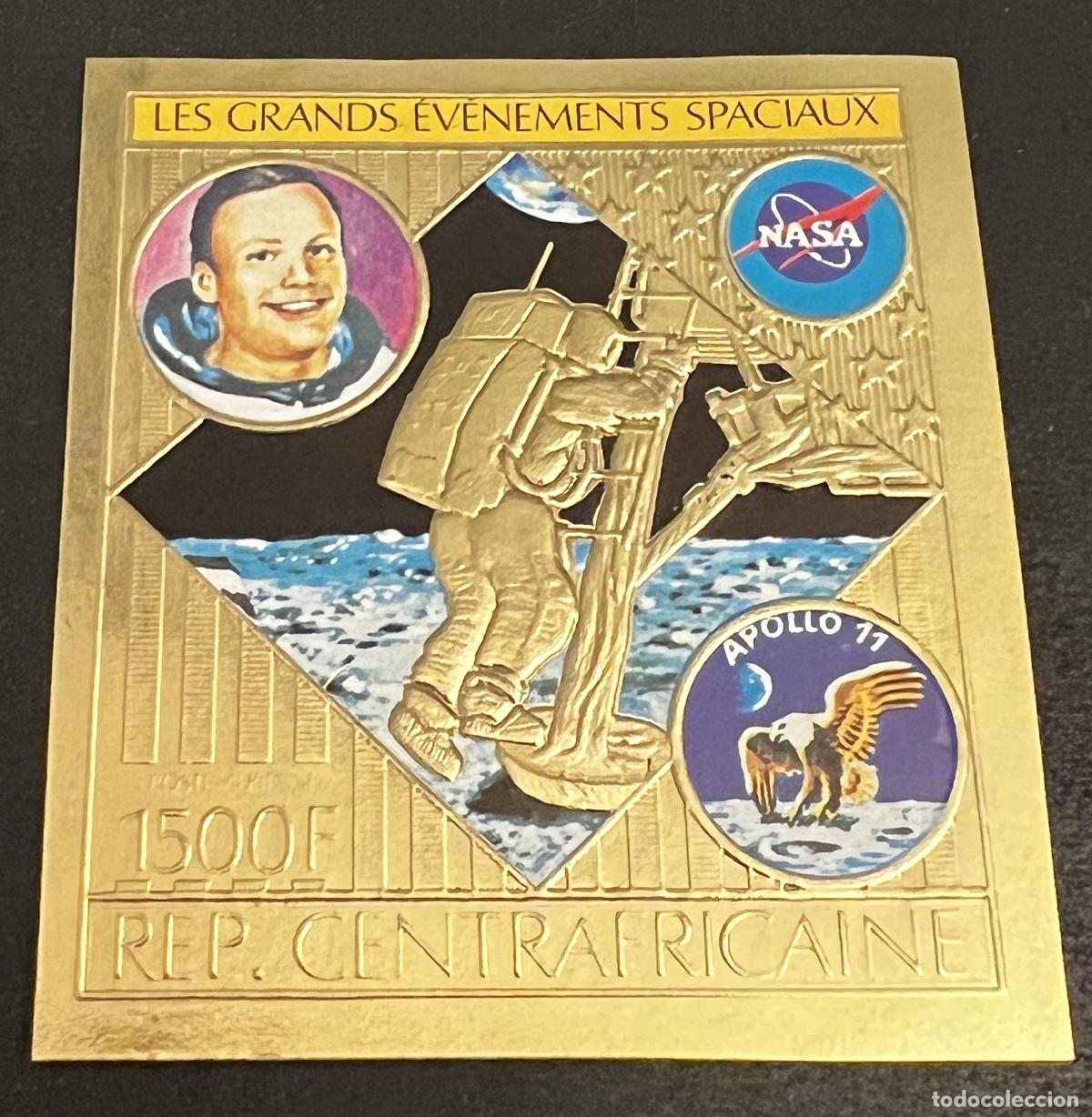 Sellos: Centro&aacute;frica 1980 Mi. 670B ND espacio Apollo 11 NASA Armstrong oro