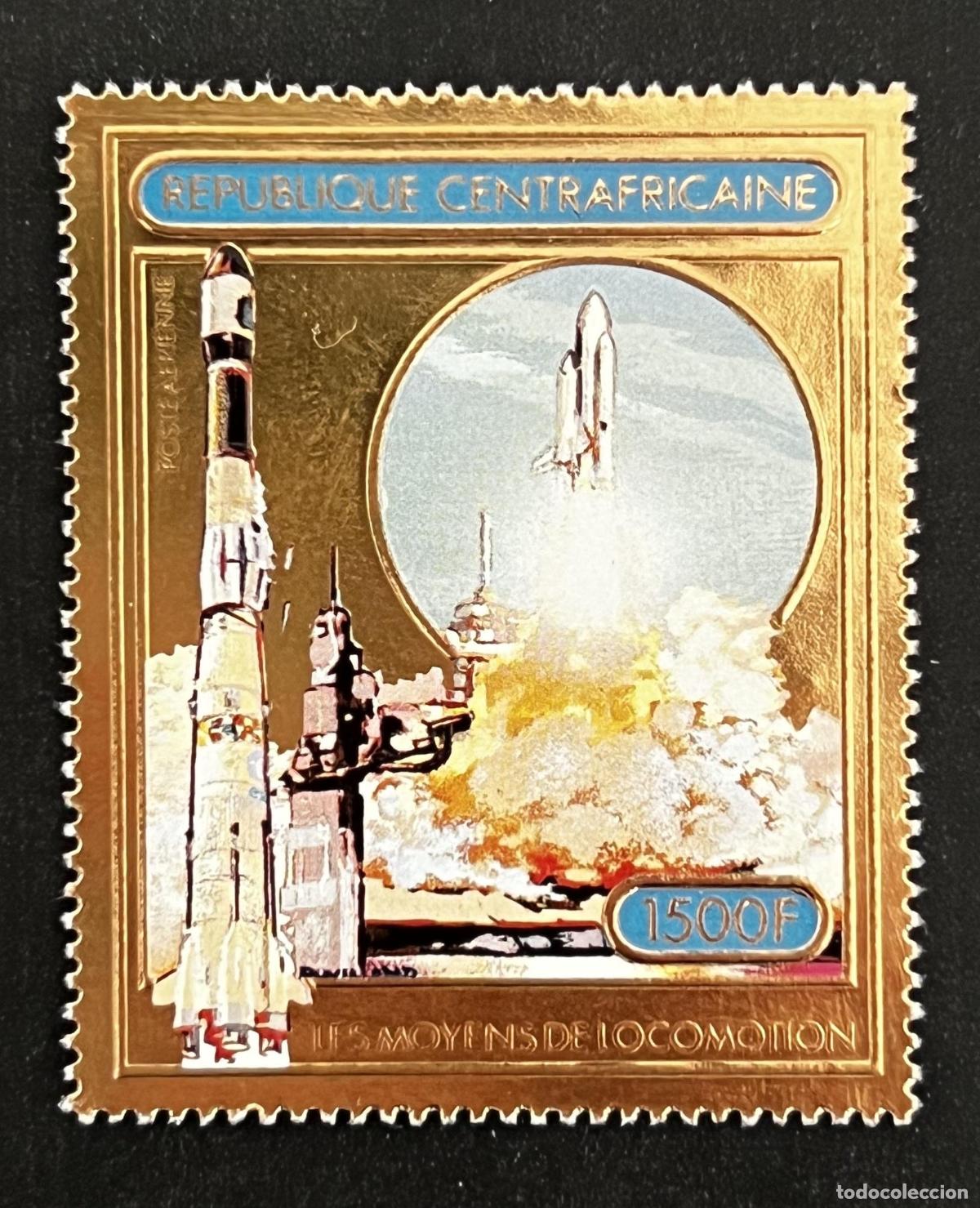 Sellos: Centro&aacute;frica 1982 Mi. 832 dorado oro espacio cohete transbordador locomoci&oacute;n