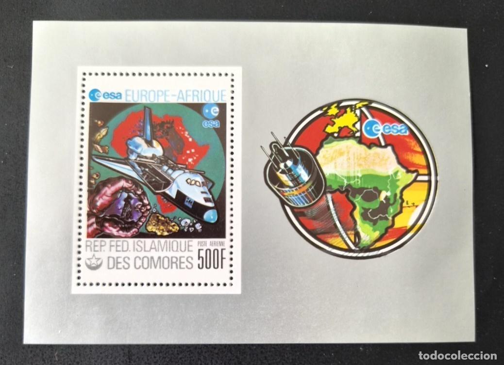 Timbres: Comoras 1979 Mi. Bl. 189 ESA Europa-&Aacute;frica transbordador espacial sat&eacute;lite