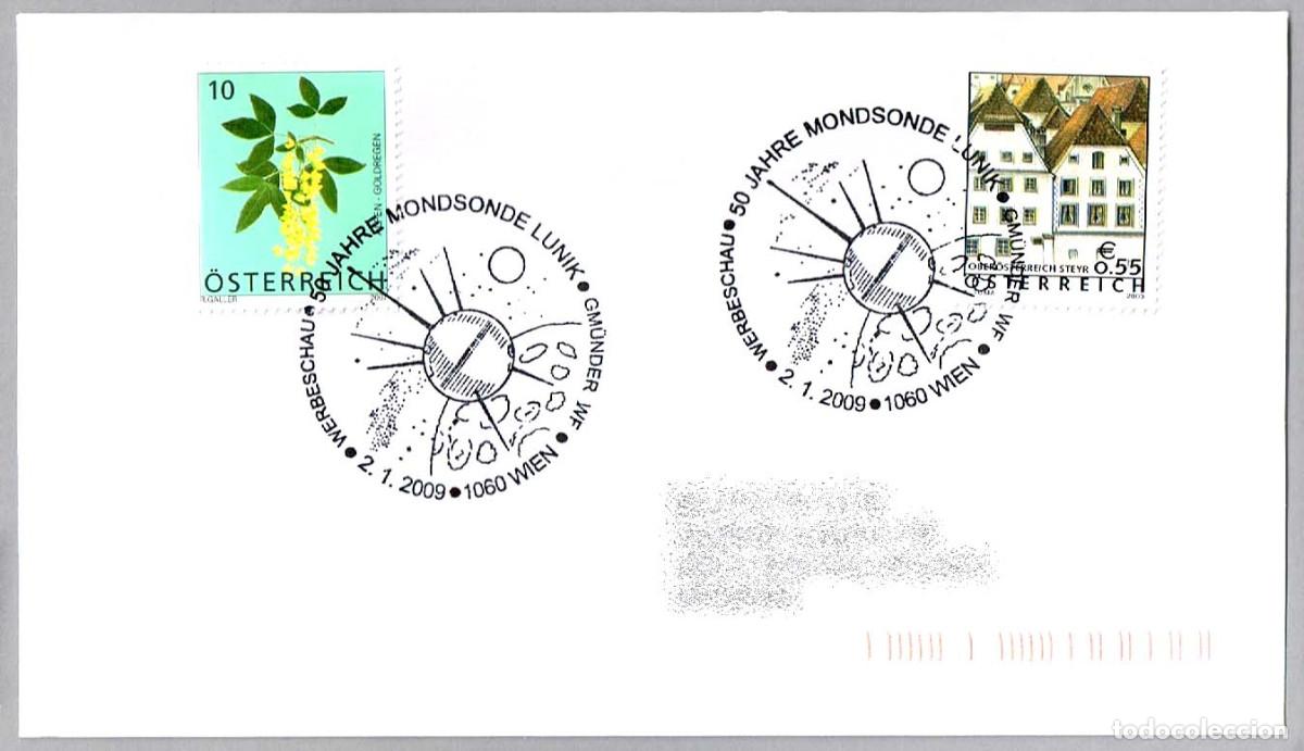 Sellos: Matasellos ASTROFILATELIA - 50 A&Ntilde;OS SONDA LUNIK 1. Wien, Austria, 2009