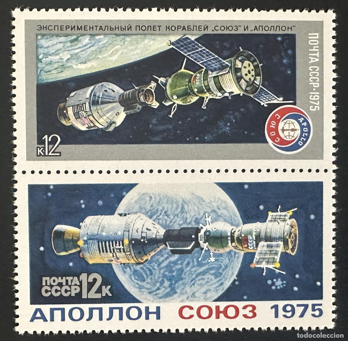 Sellos: URSS 1975 Mi. 4372-4373 emisi&oacute;n conjunta Apollo Soyuz espacio