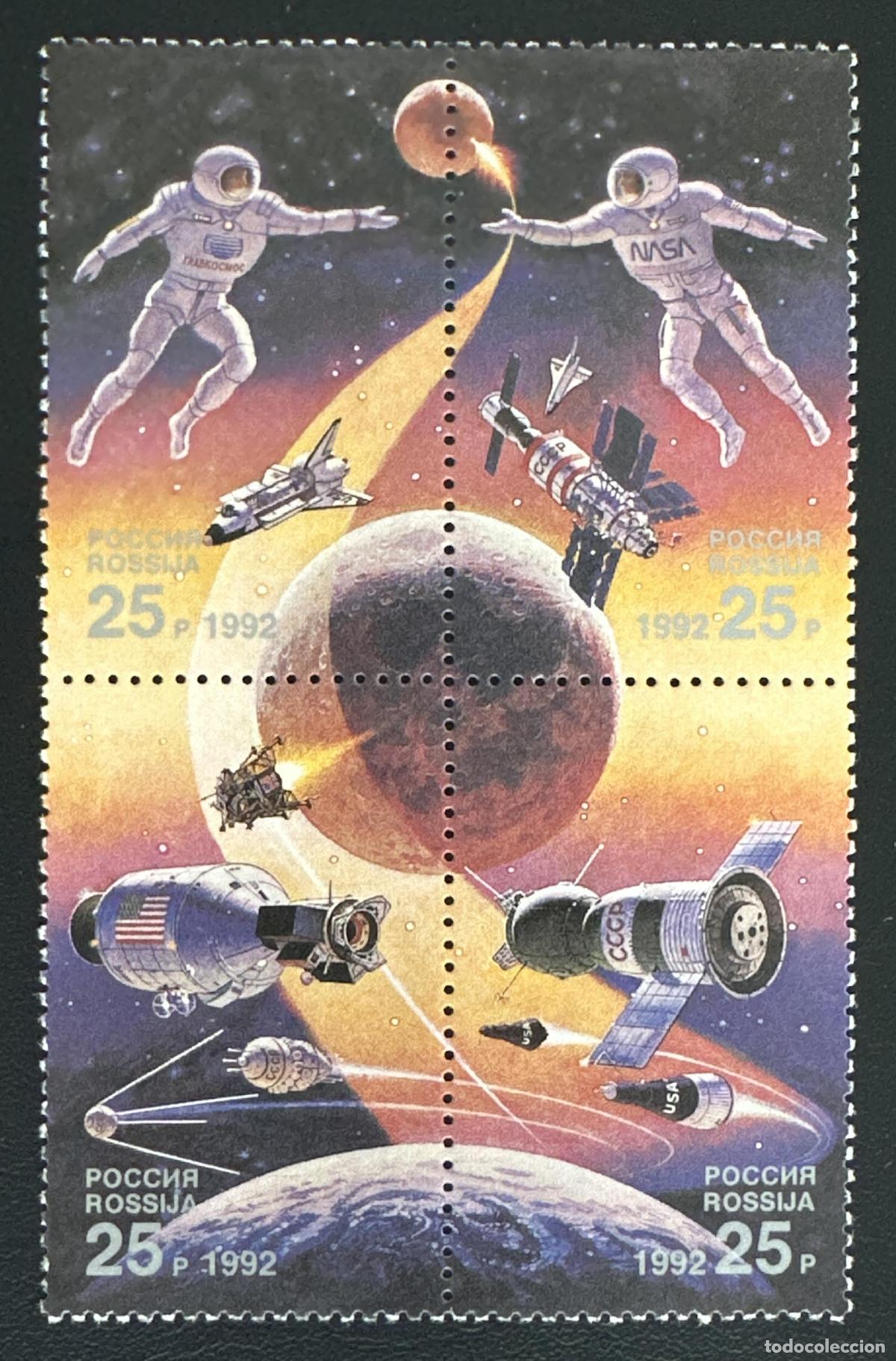 Sellos: Rusia 1992 Mi. 241-244 emisi&oacute;n conjunta espacio astronautas NASA
