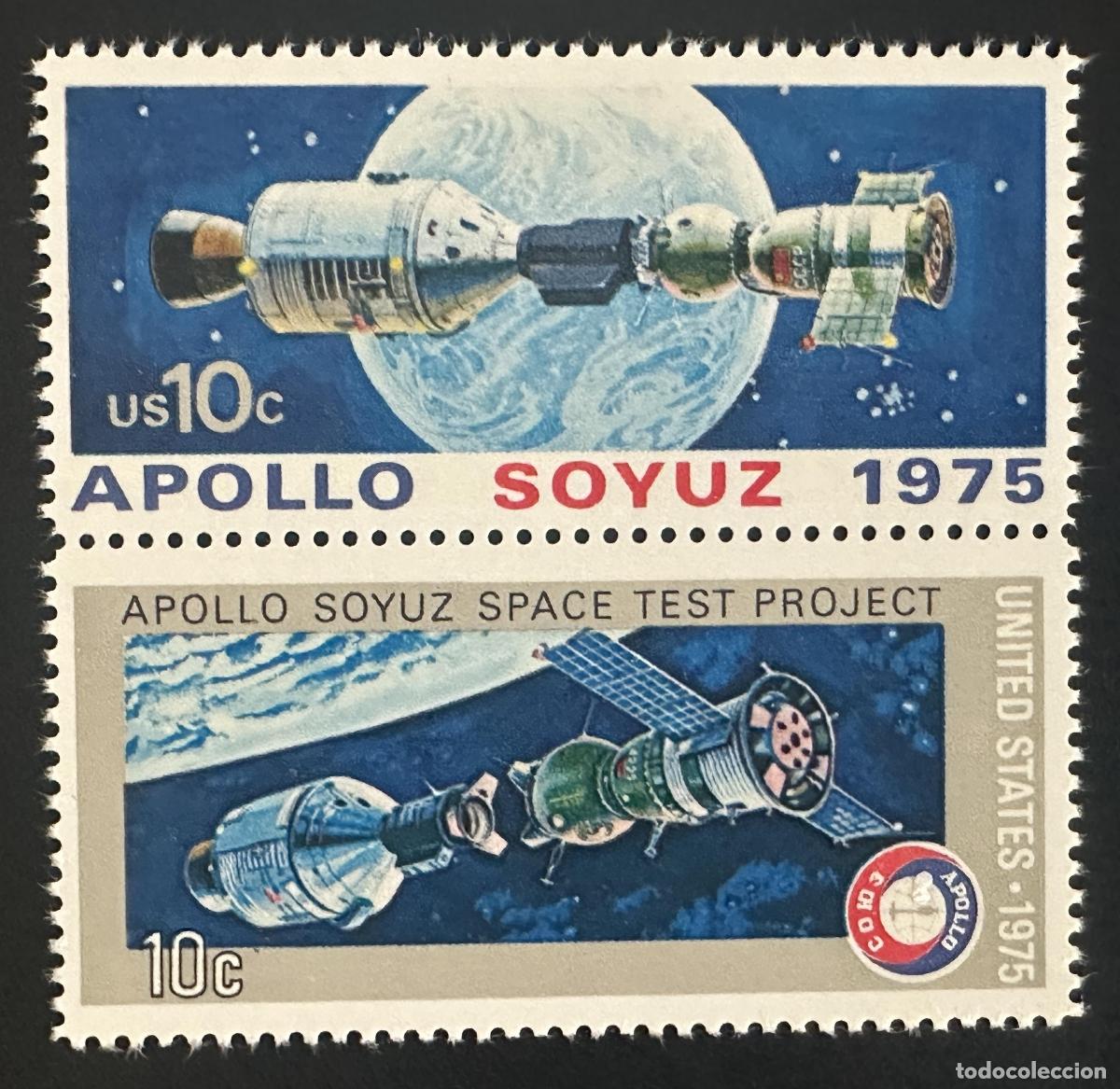 Sellos: EEUU 1975 Mi. 1179-1180 emisi&oacute;n conjunta Apollo Soyuz espacio