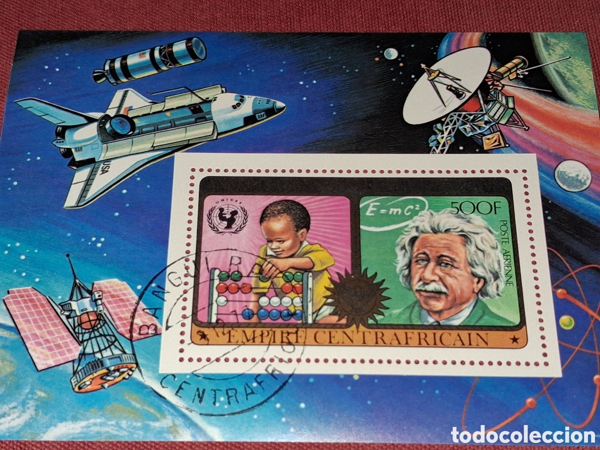 Sellos: HB Centroafricana mtdo 1979. A&ntilde;o inter ni&ntilde;o. Espacio. Transbordador. Einstein. Sat&eacute;lite. Astro.