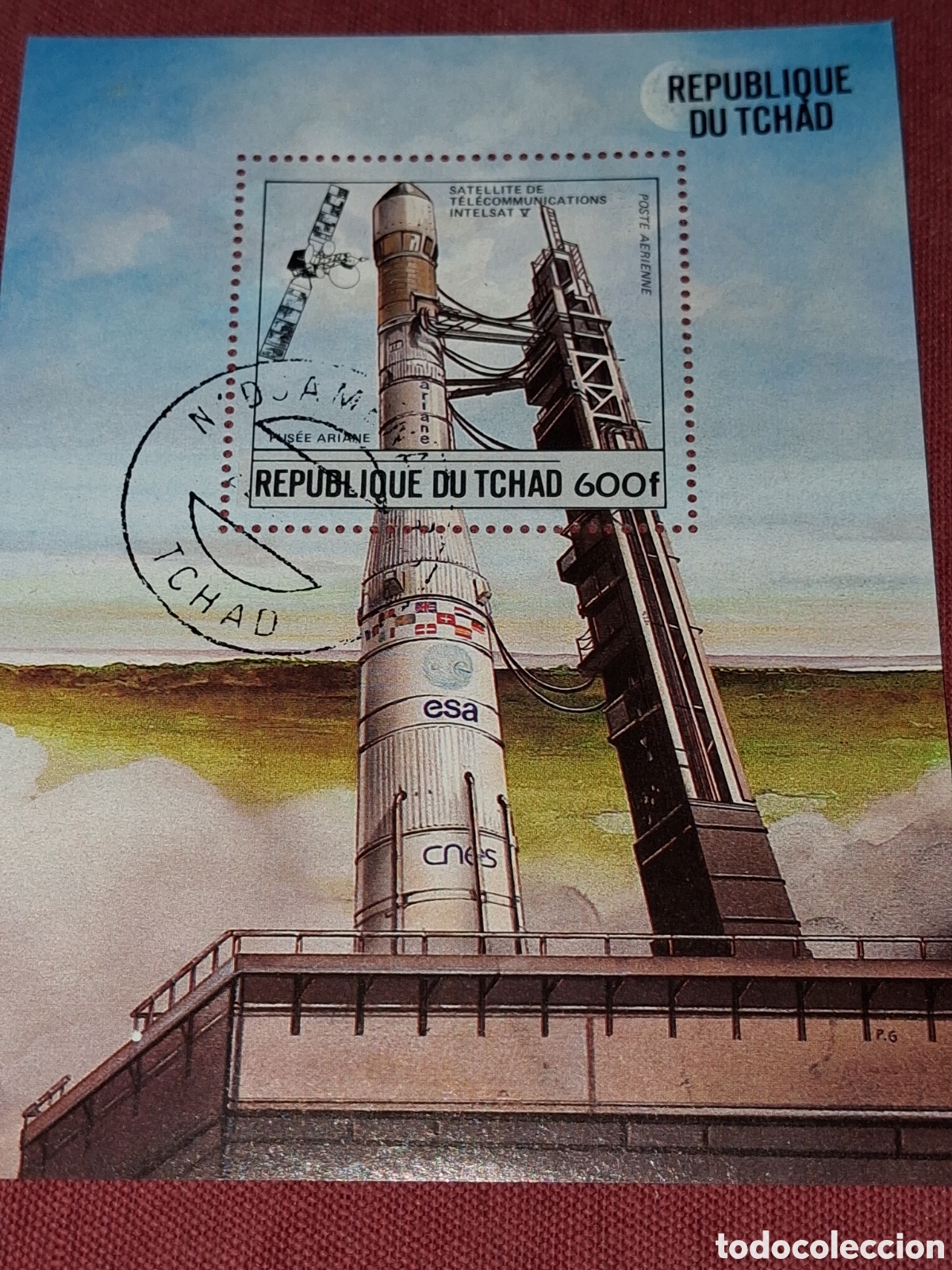 Sellos: HB Chad mtdo 1984. Historia transporte. Espacio. Cohete. Lanzadera. Sat&eacute;lite. Exploraci&oacute;n.
