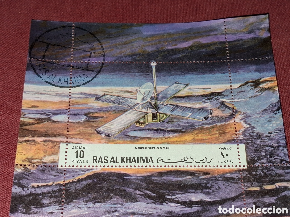 Sellos: HB Ras al Khaimah mtdo 1970. Espacio. Sonda. Luna. Astro. Mariner 7. Nave. Vuelos. Satelite