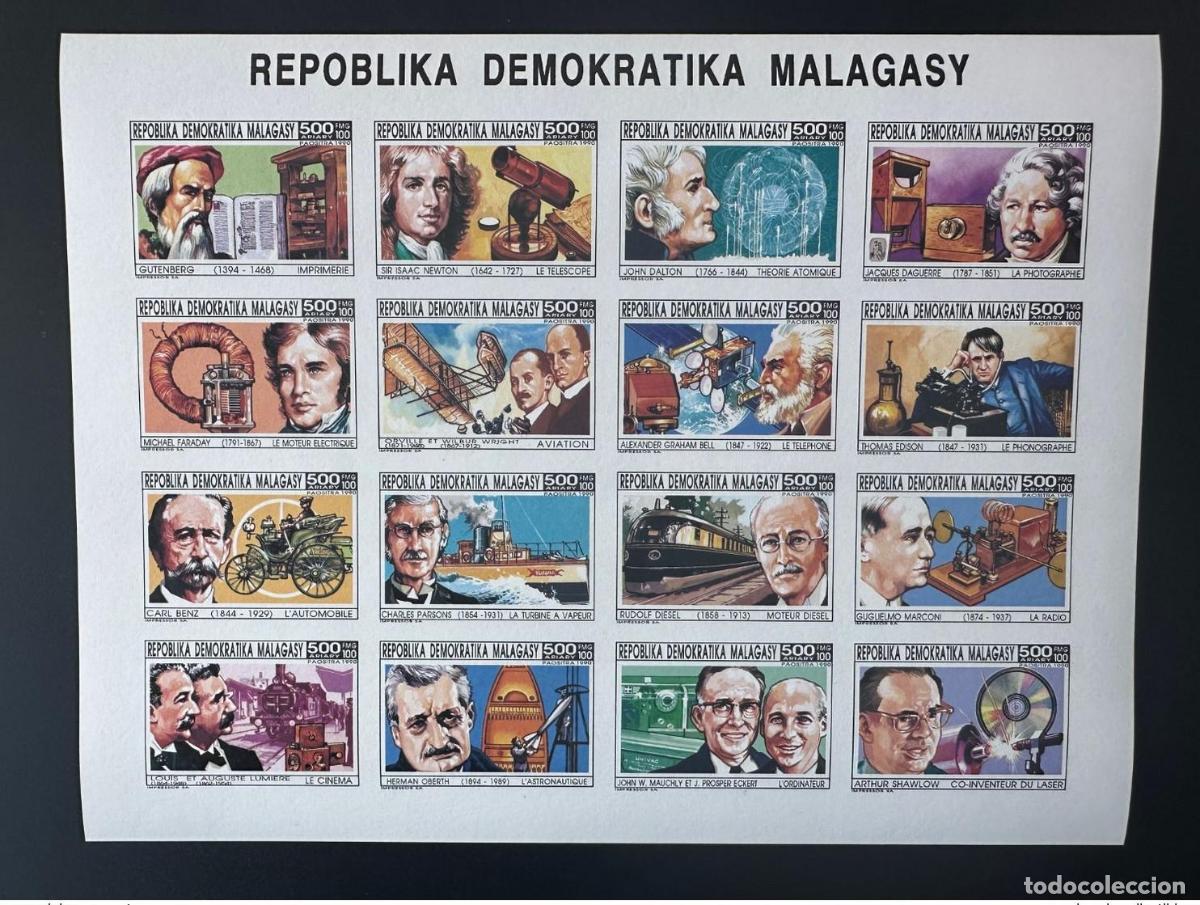 Sellos: Madagascar 1990/ 1993 Mi. 1478 - 1493 IMPERF ND Klb Gutenberg Newton Wright Benz