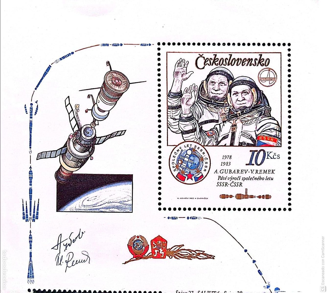 Sellos: Checoslovaquia. Sello de la HB 46 Vuelo espacial com&uacute;n Intercosmos: Cosmonautas A. Gubarev y V. Rem