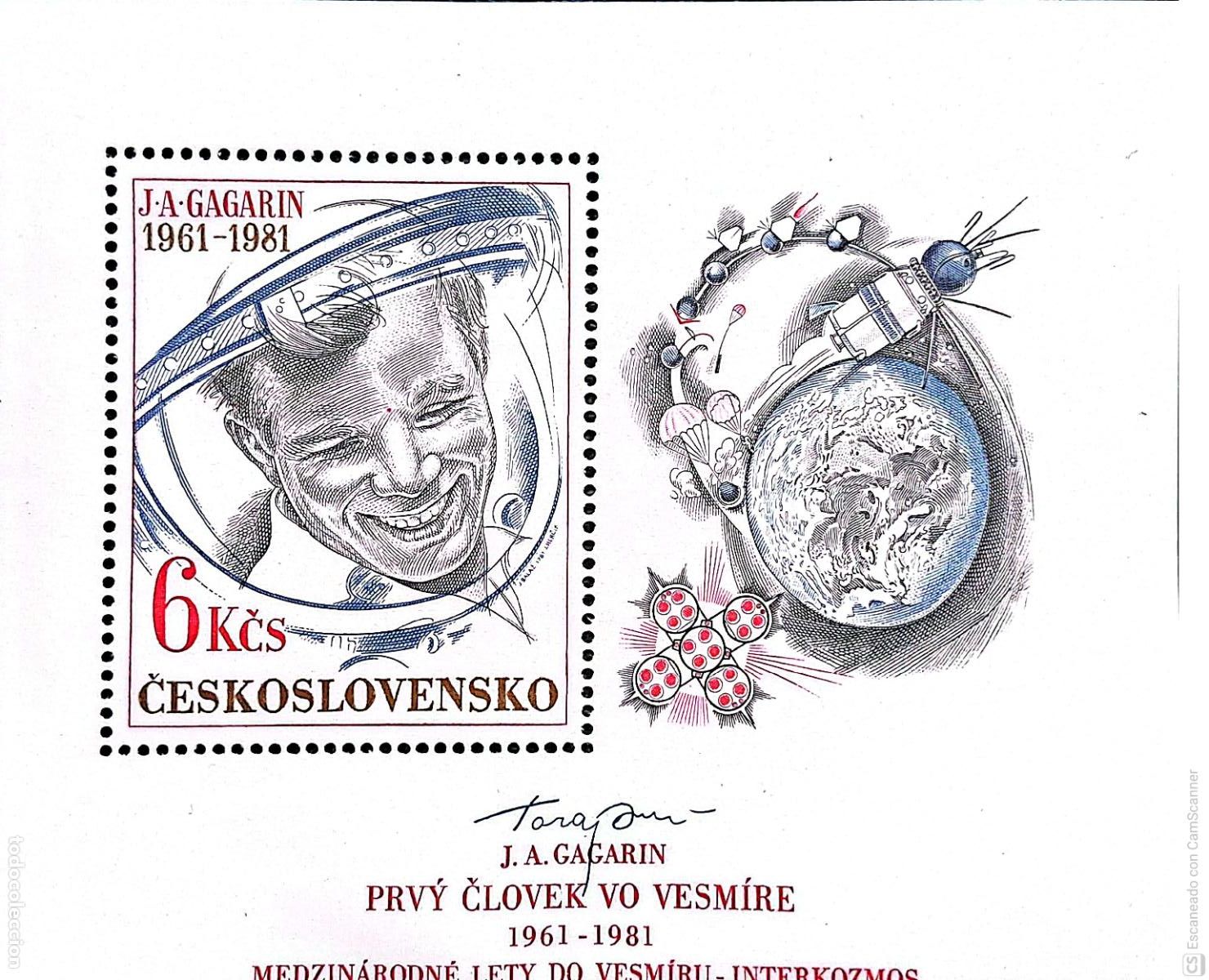 Sellos: Checoslovaquia. Sello de la HB 49 Aniversario del primer hombre al espacio: J.A. Gagarin Sellos nue