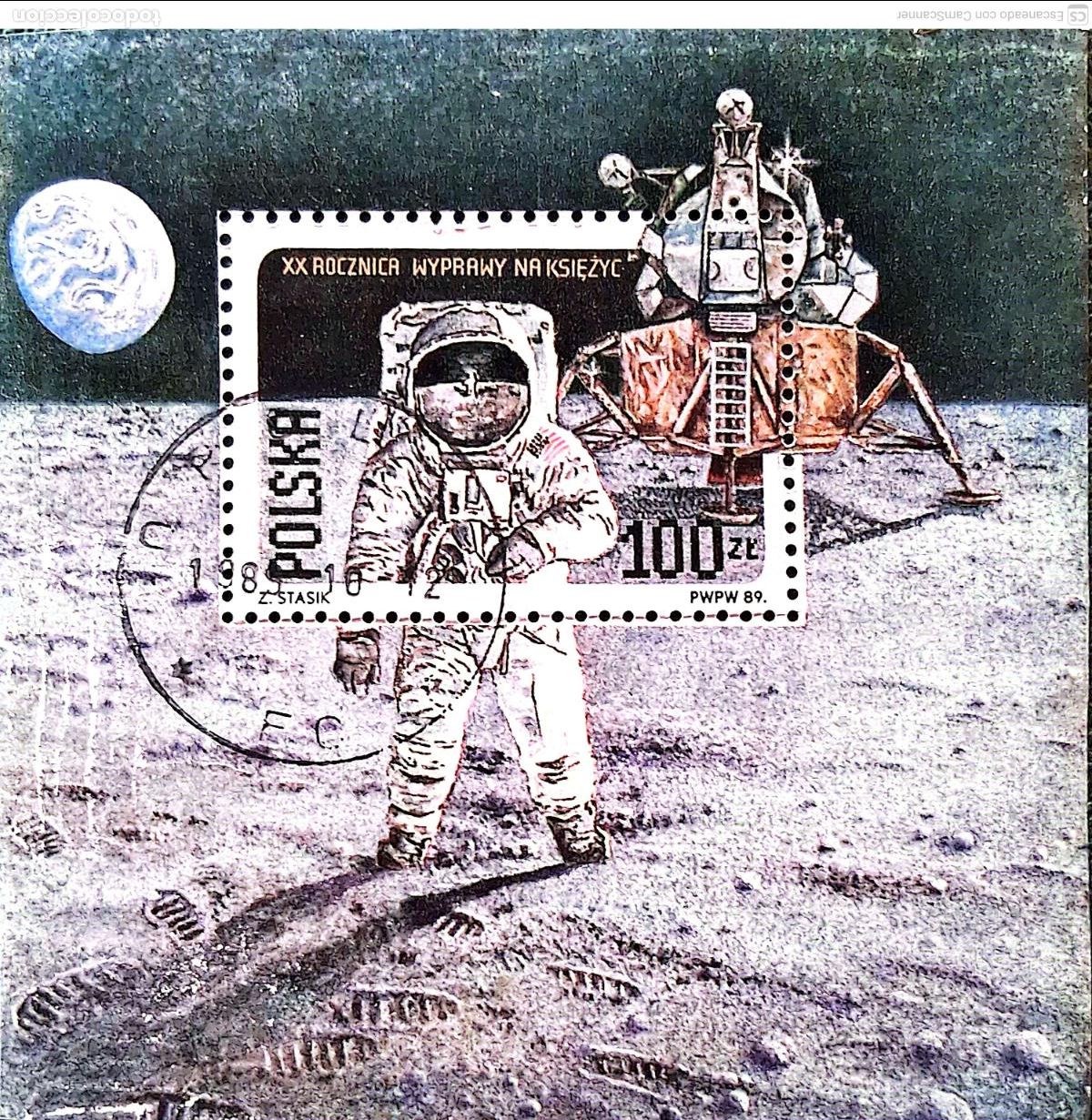 Sellos: Polonia. HB 119 20&ordf; Aniversario de la llegada del hombre a la Luna. 1989. Sellos usados y numeraci