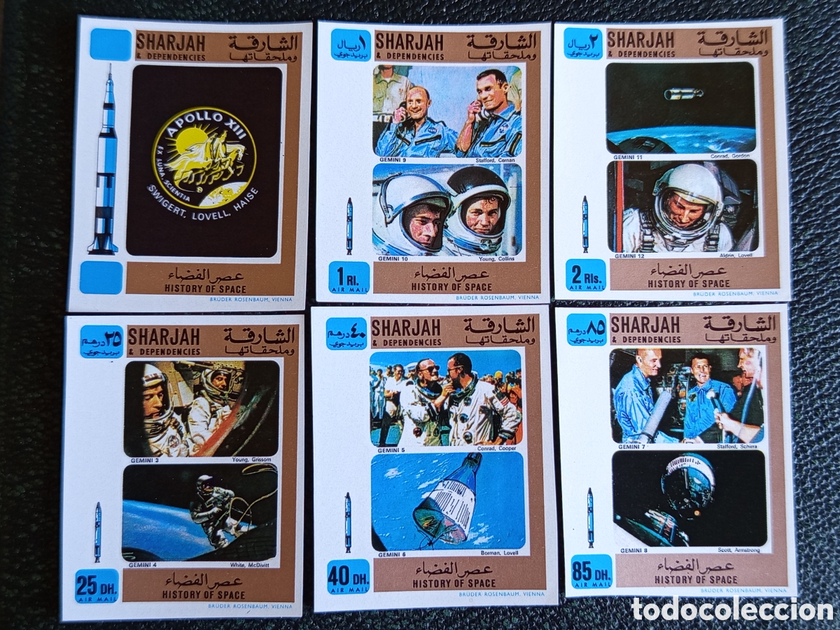 Sellos: Sharjah EAU 1972 Historia Espacio Gemini Apollo 6S MNH (Michel 946-951)