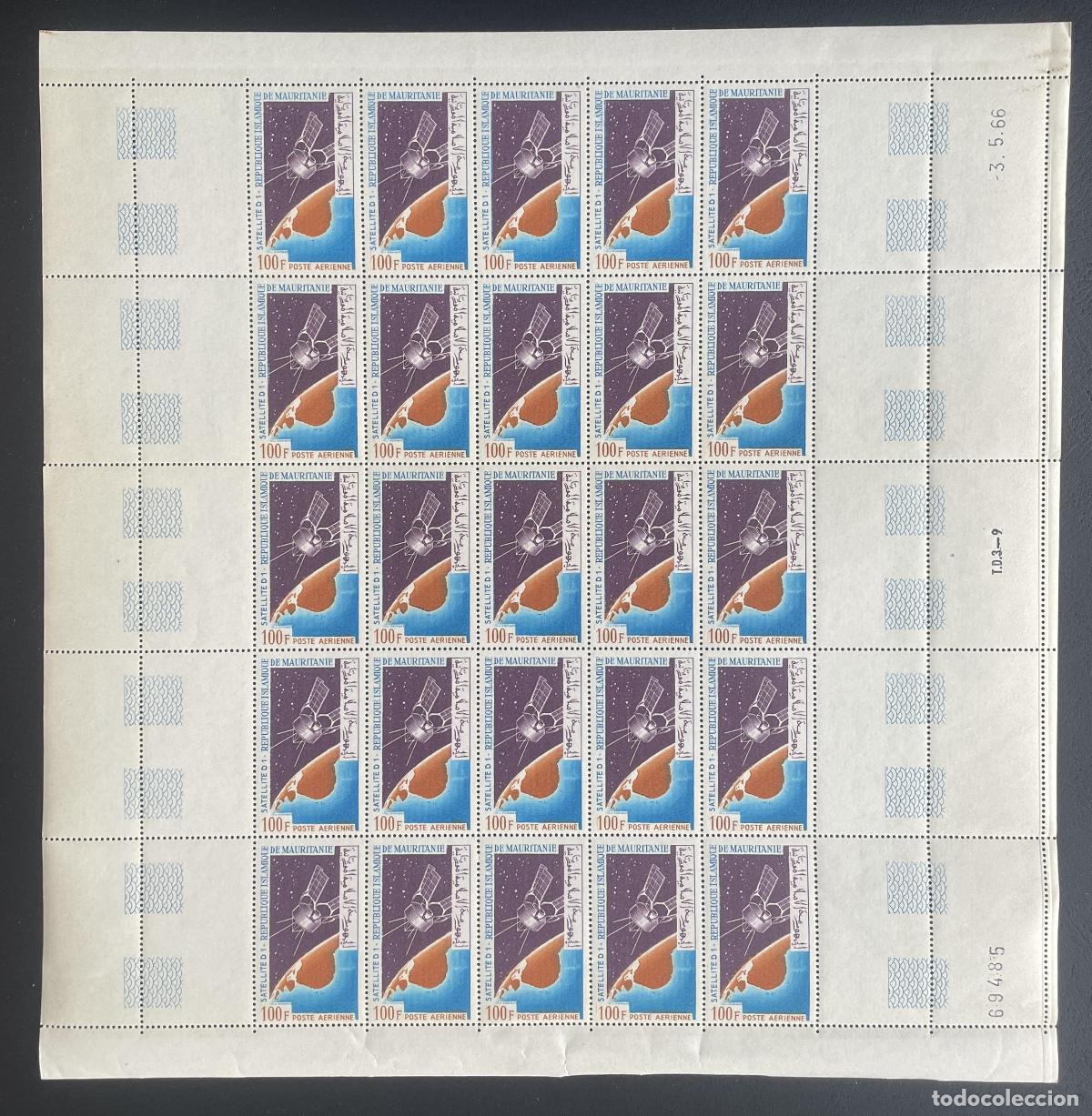 Sellos: Mauritania 1966 YT PA 56 bloque sat&eacute;lite D1 espacio correo a&eacute;reo