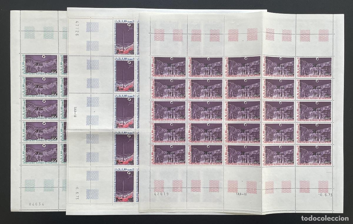 Sellos: Mauritania 1974 YT PA 149-151 bloque sobrecarga exploraci&oacute;n lunar