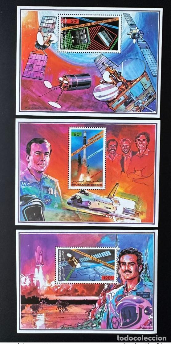 Sellos: Yibuti 1985 Mi. Bl. 117 - 119 Sat&eacute;lite espacial de telecomunicaciones cohete Ariane