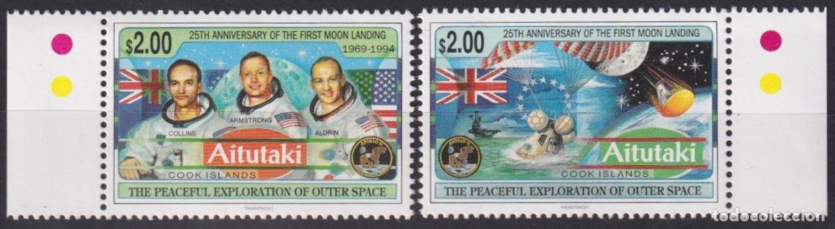 Timbres: F-EX63059 AITUKAKI MNH 1994 SPACE COSMOS 25th APOLLO XI MANNED MOON LANDING.