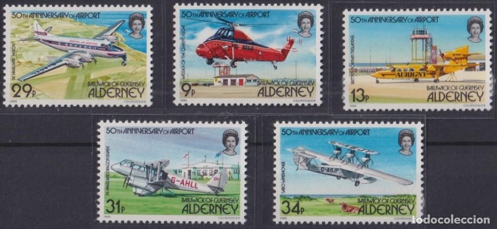 Sellos: F-EX64222 ENGLAND UK ALDERNEY IS MNH 1985 50 ANIV AIRPORT HELICOPTER AVION.